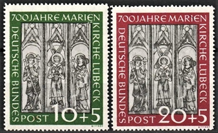 FRIMÆRKER VESTTYSKL. BUND: 1951 | AFA 1102-03 | 10+5 pf- 20+5 pf. Mariekirke 700 års jubilæum - Postfrisk